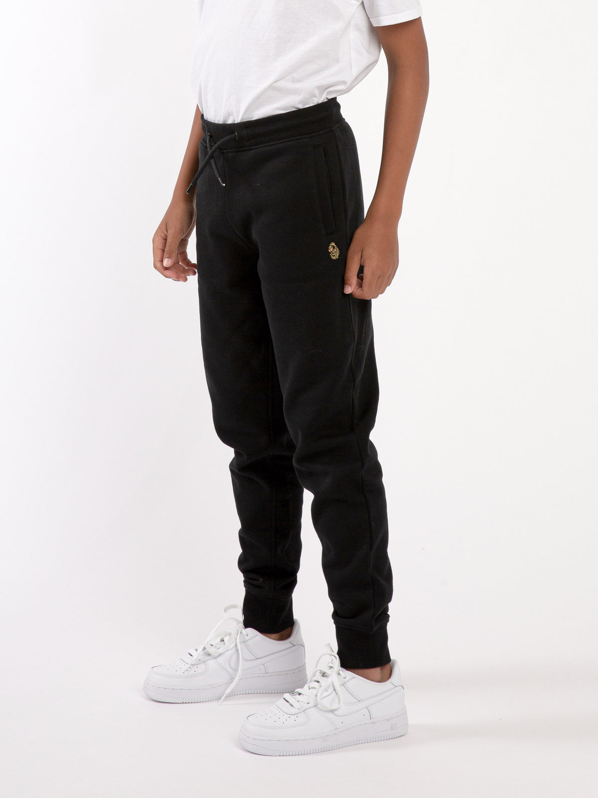Boy's black joggers with fleece, side view