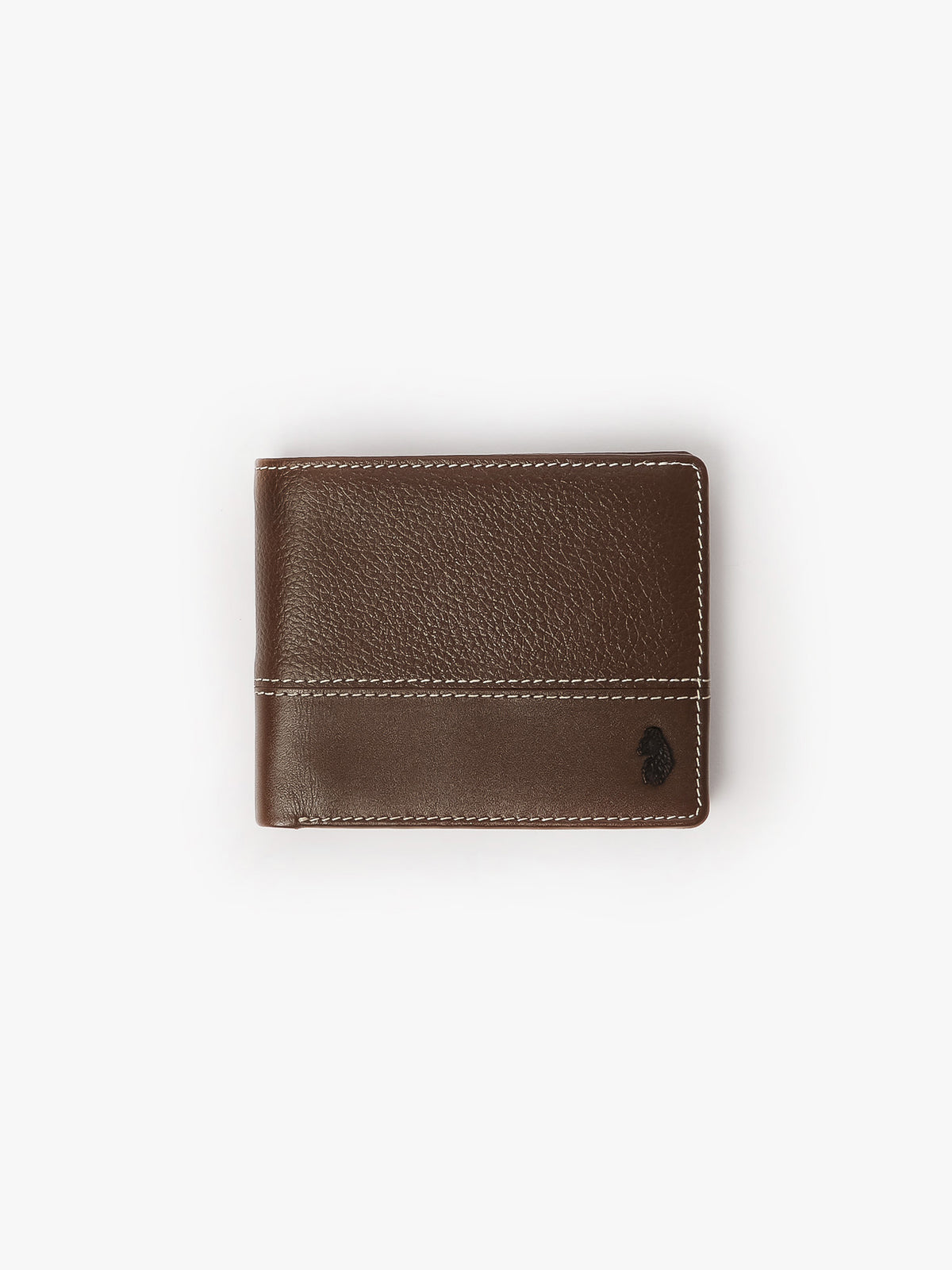 LUKE 1977 Volcombe men's leather wallet in brown with contrast stitching and matte black lion head rivet