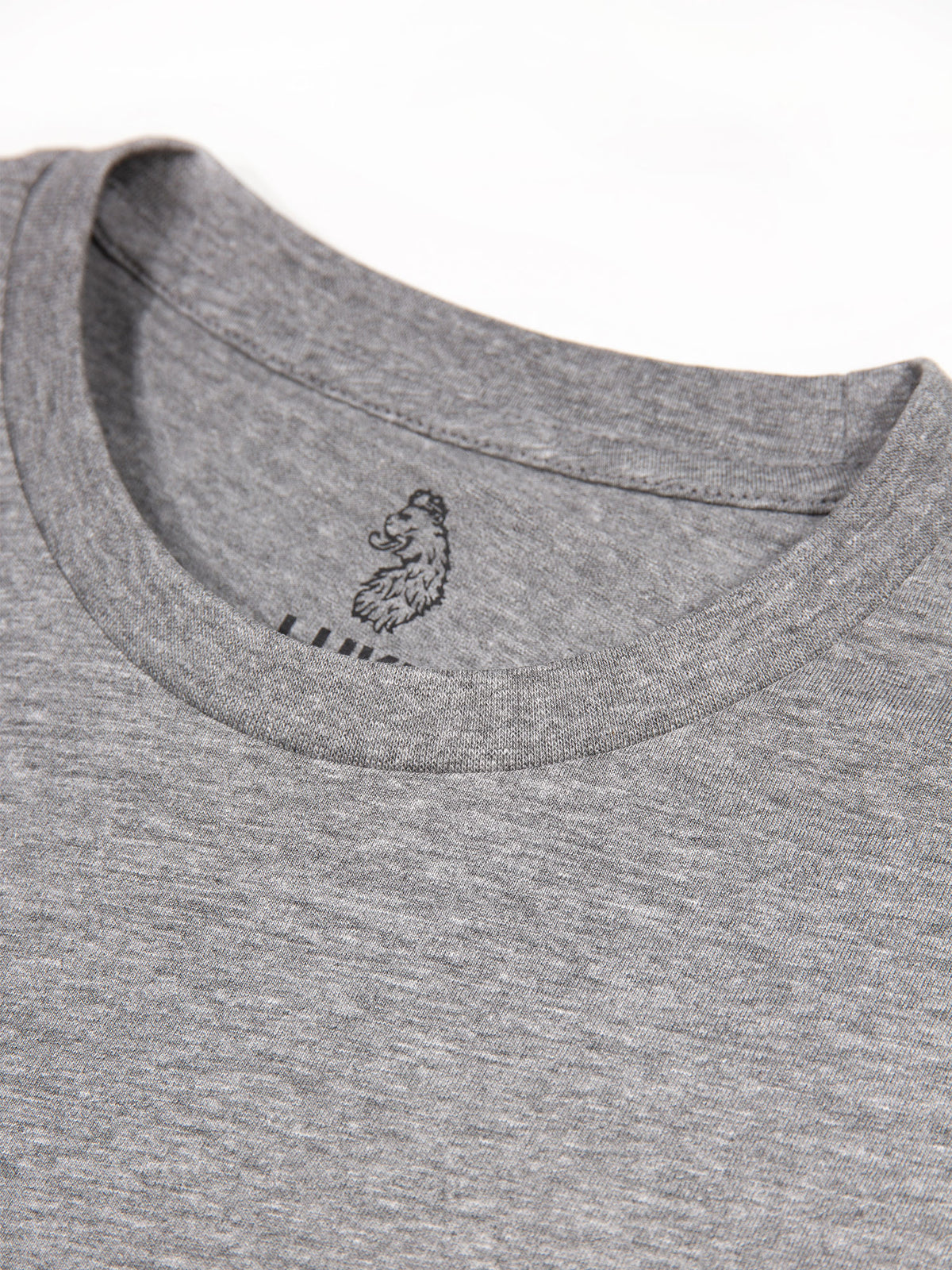 Men's grey t-shirt with crew neck - close up crew neck.