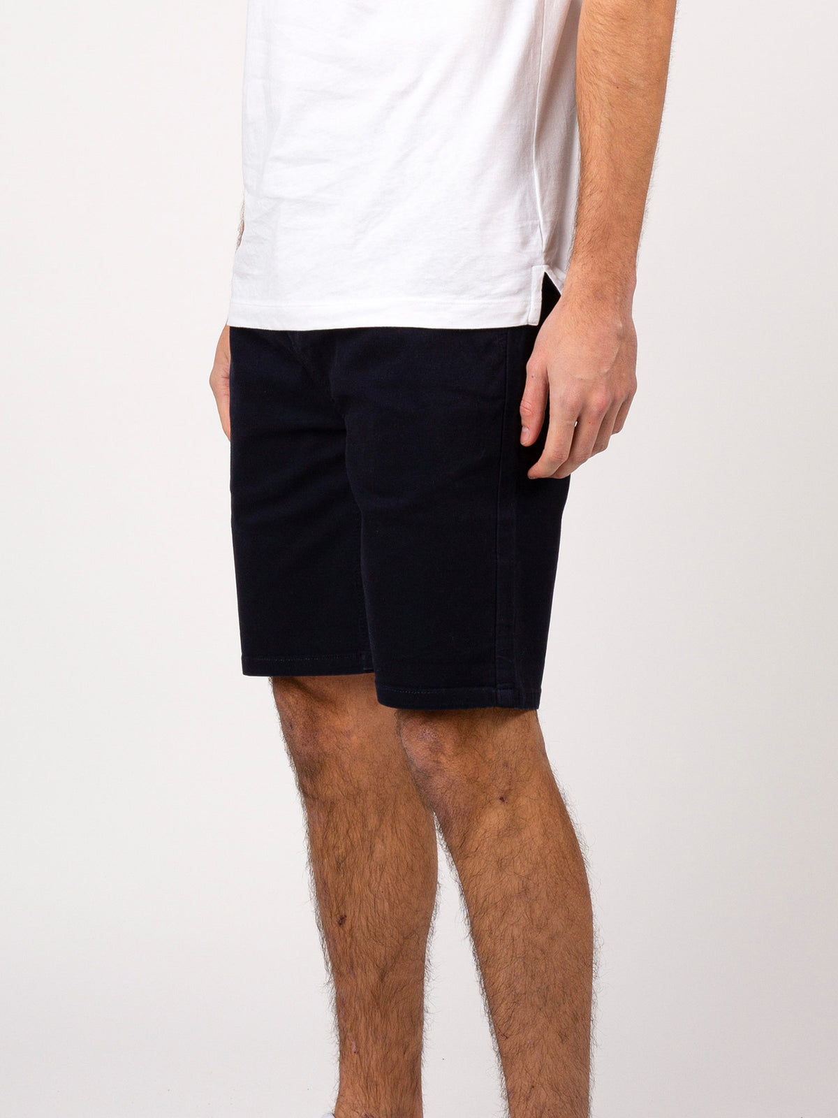 Men's navy shorts with drawstring waistband.