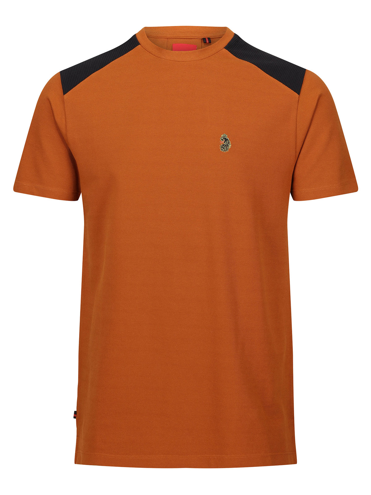 Men's orange t-shirt with crew neck and short sleeves.