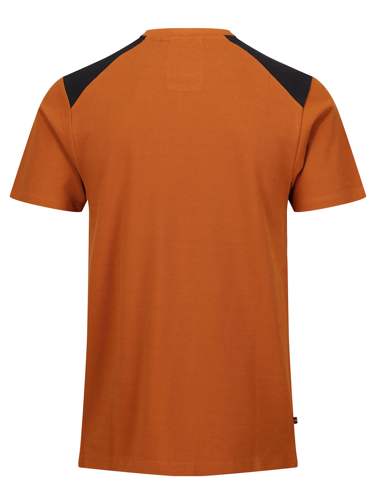 Men's orange t-shirt with crew neck and short sleeves.