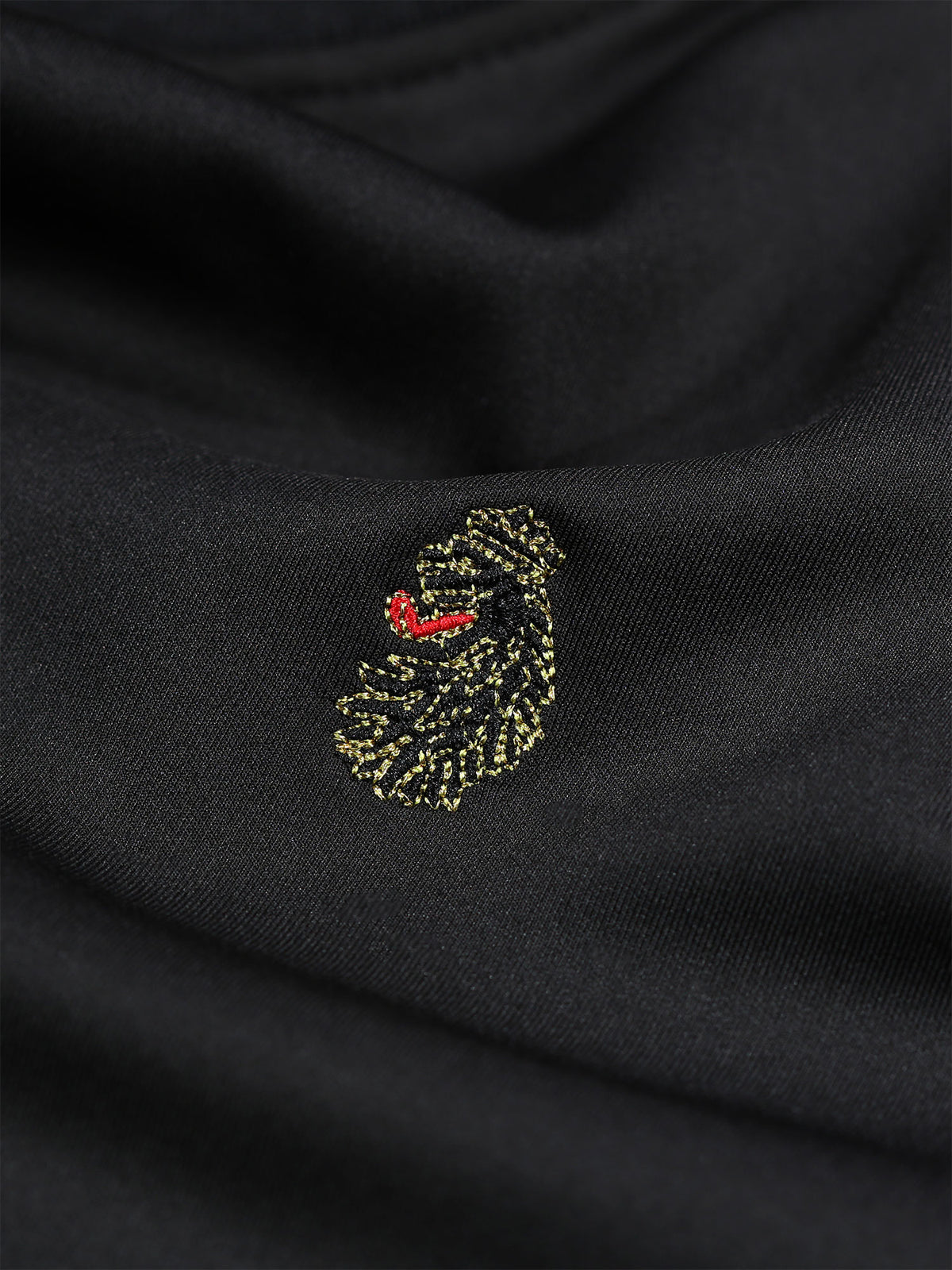Boy's black sweatshirt with crew neck and tricot, lion motif detail view