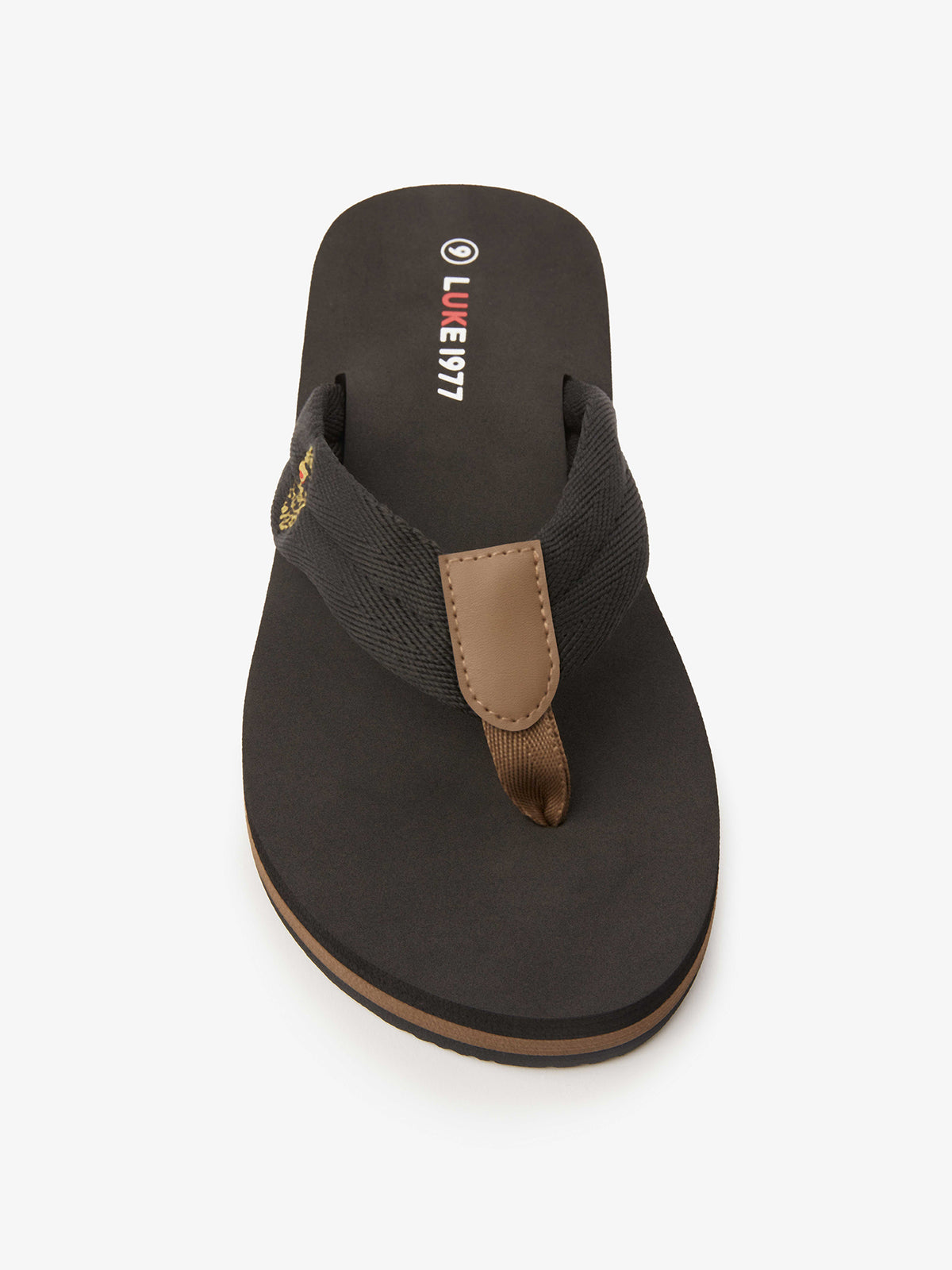Men's black flip flops.