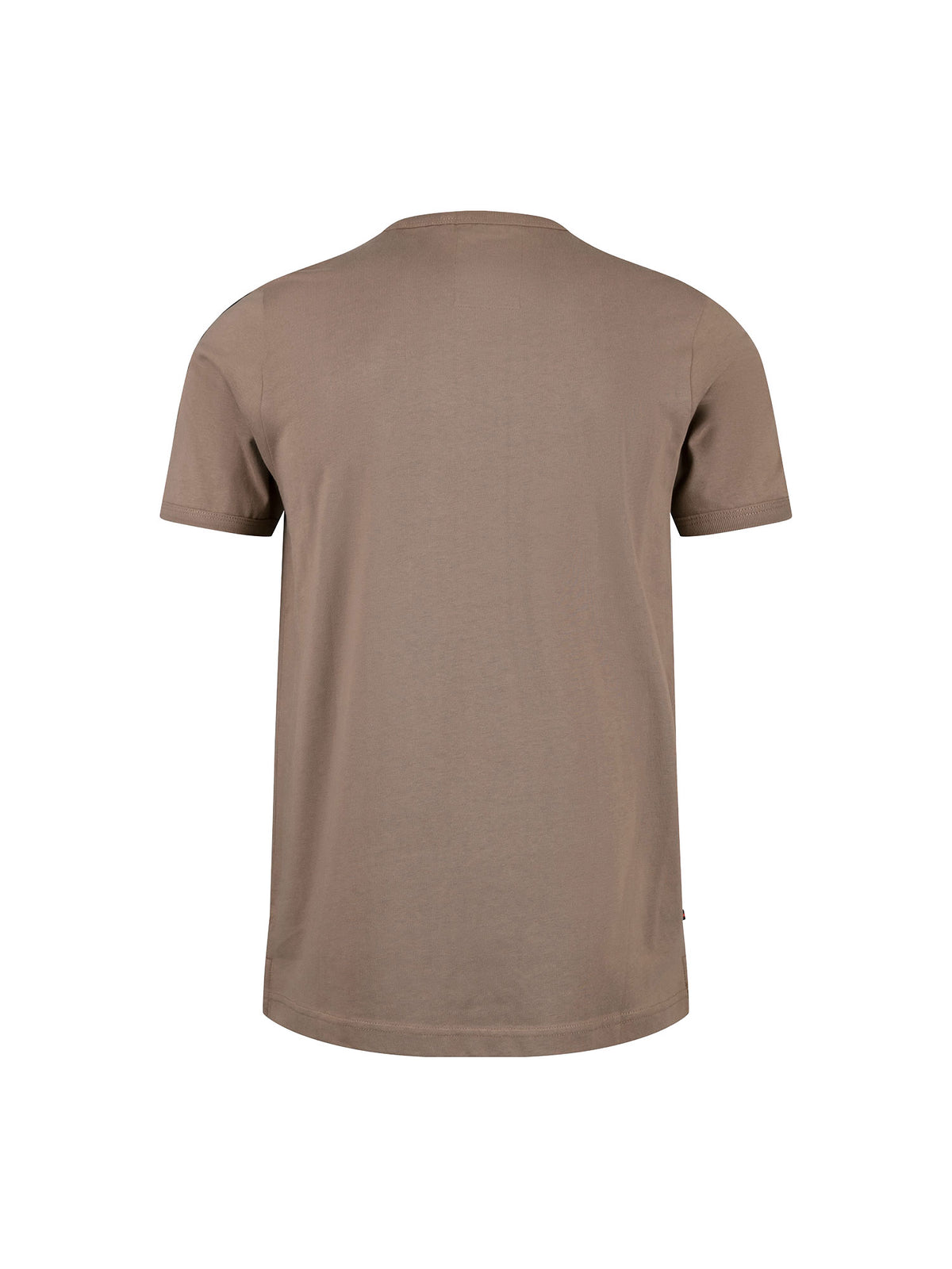 Men's brown t-shirt with crew neck and short sleeves, side view