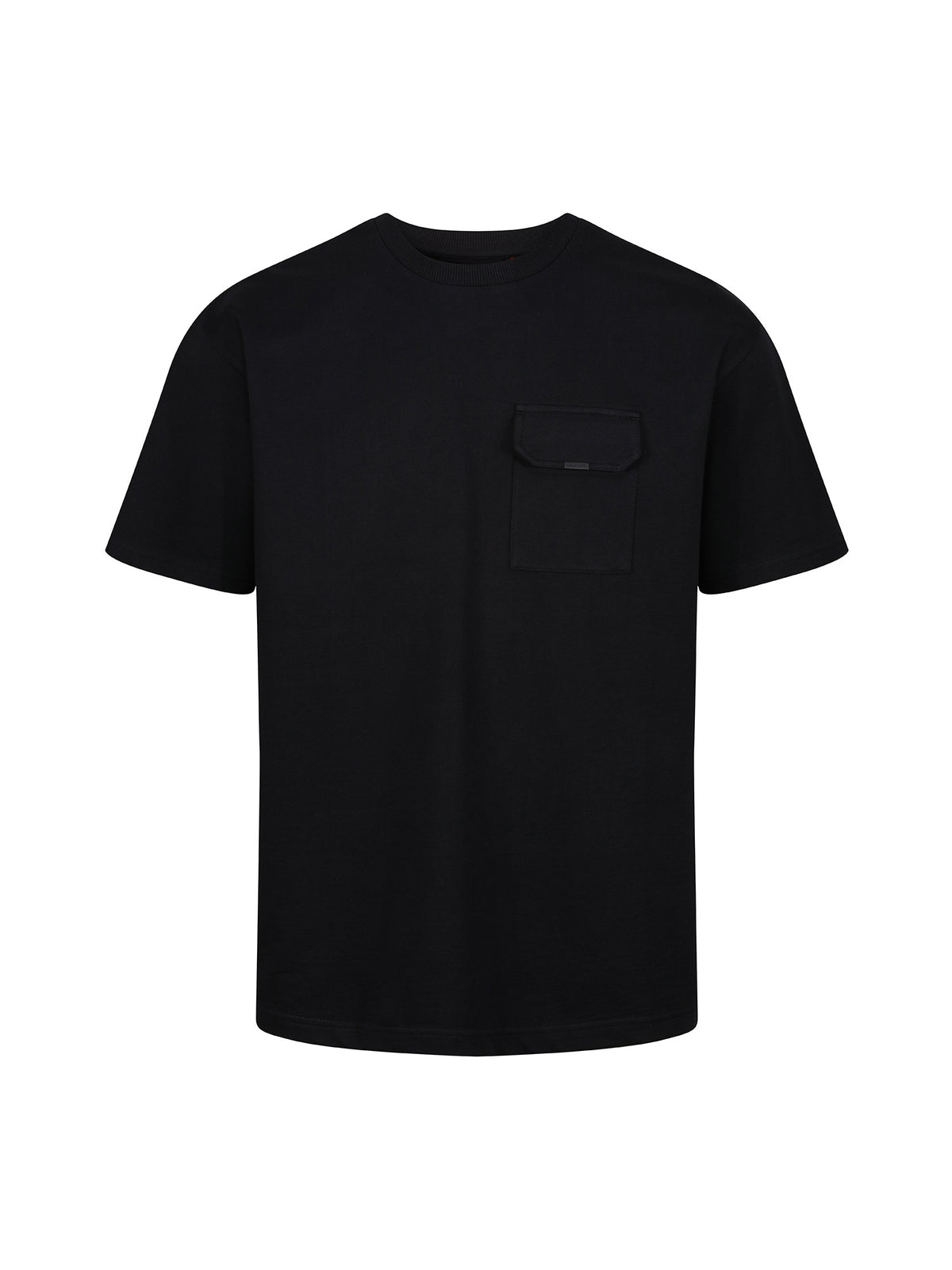 Men's relaxed-fit black t-shirt with crew neck and short sleeves, front view
