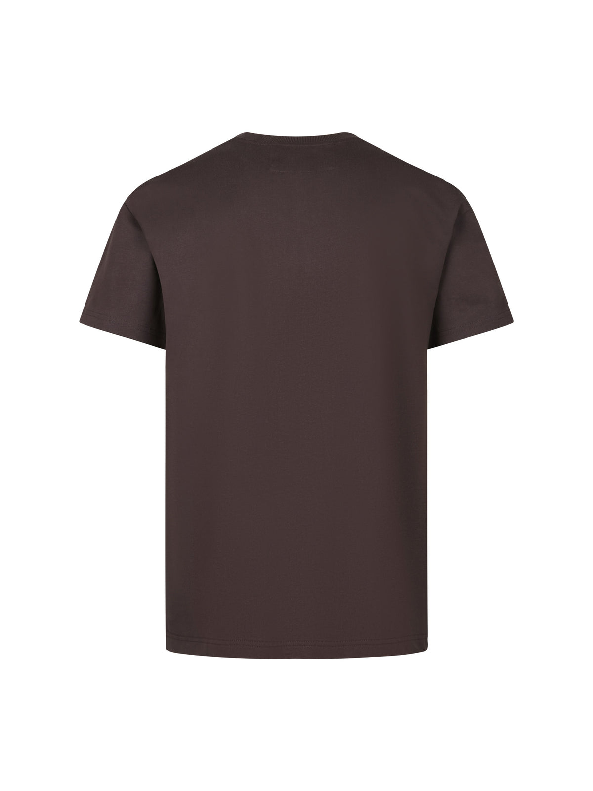 Men's relaxed-fit brown t-shirt with crew neck and short sleeves, back view
