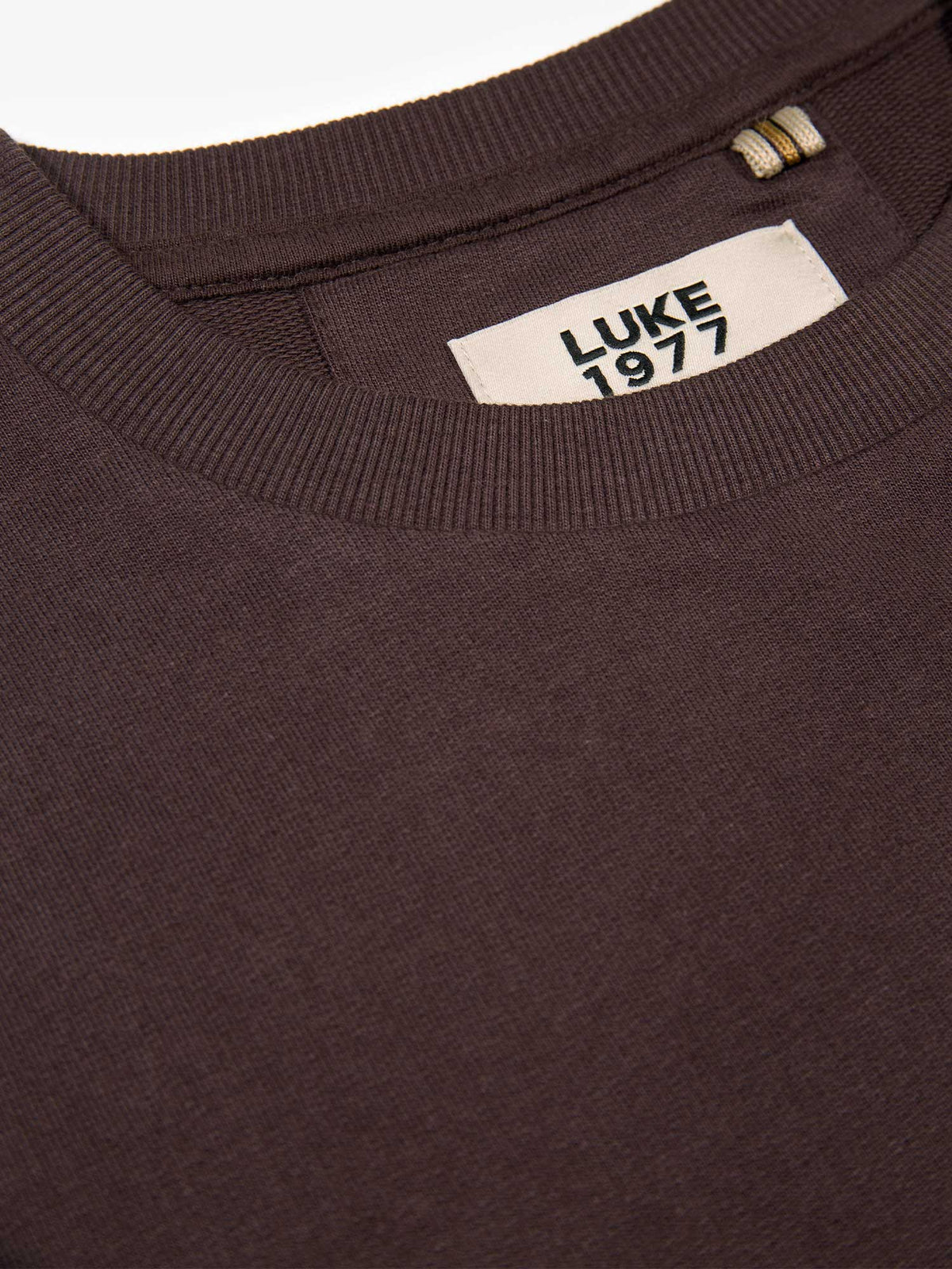 Men's relaxed-fit brown t-shirt with crew neck and short sleeves, detail view 1