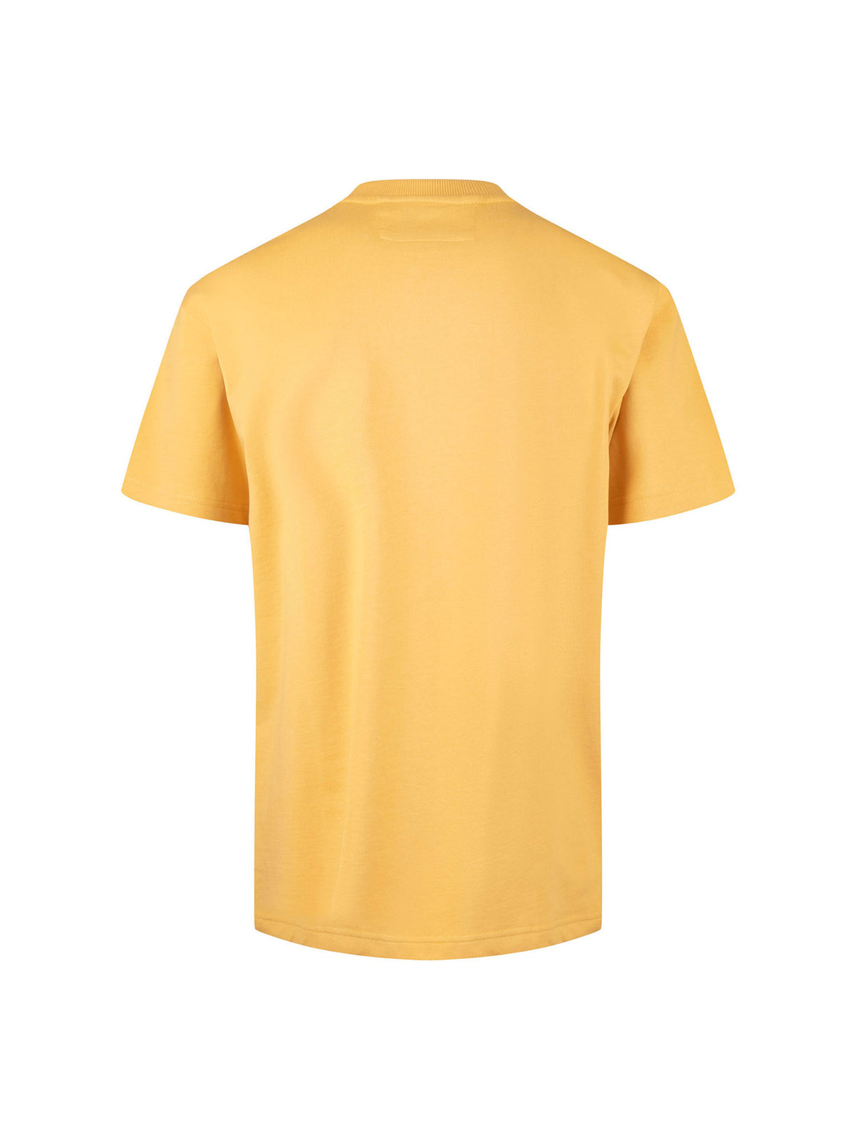 Men's relaxed-fit yellow t-shirt with crew neck and short sleeves, side view