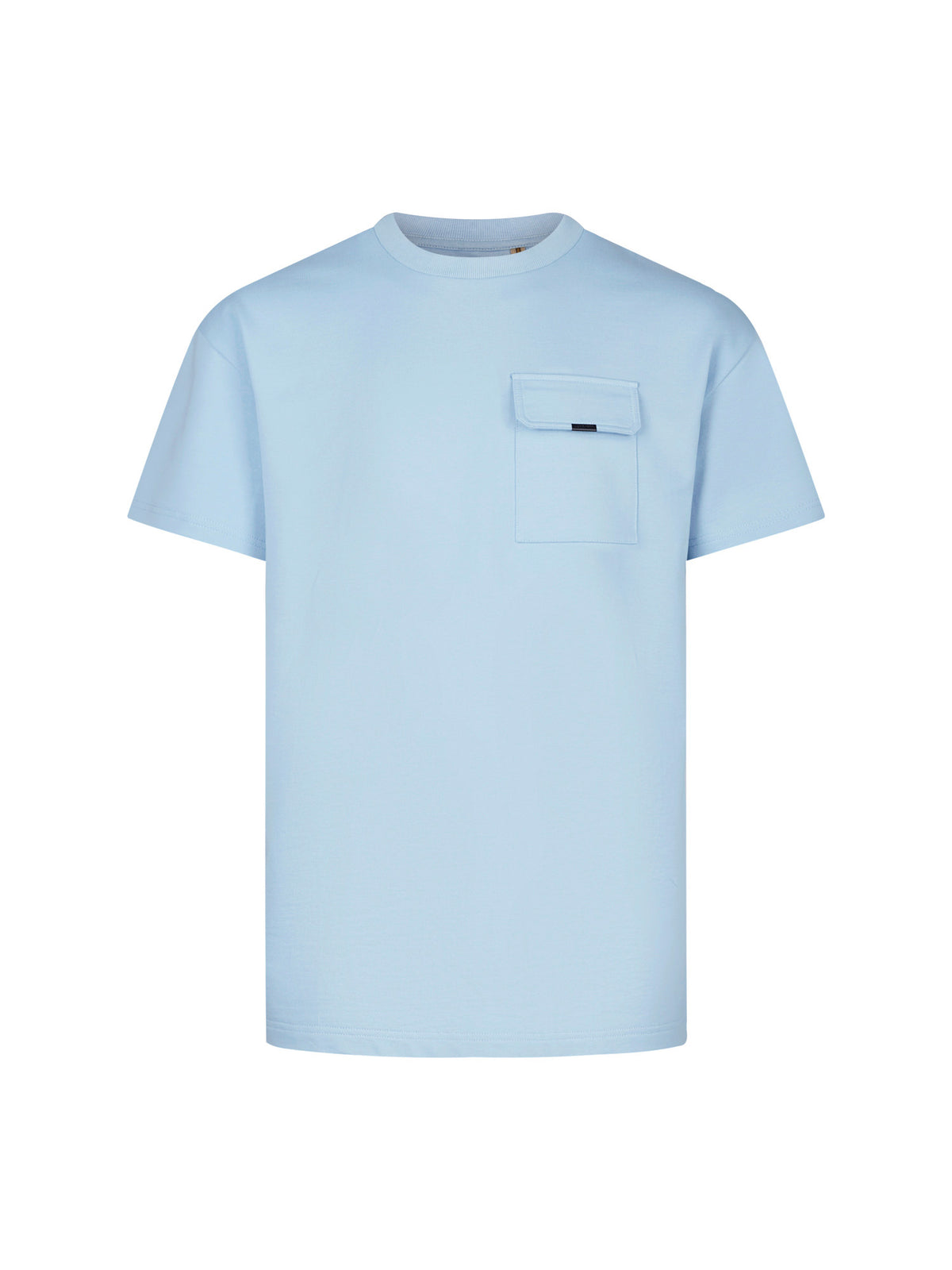Men's relaxed-fit blue t-shirt with crew neck and short sleeves, back view