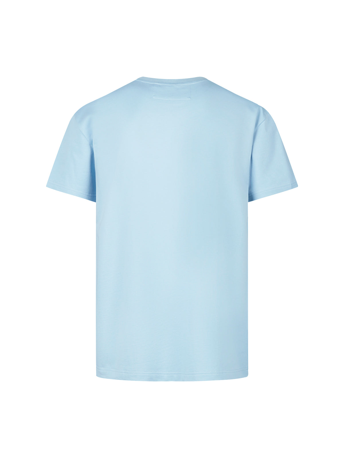 Men's relaxed-fit blue t-shirt with crew neck and short sleeves, side view