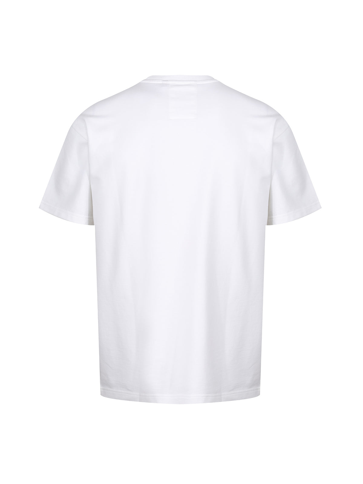 Men's relaxed-fit white t-shirt with crew neck and short sleeves, side view