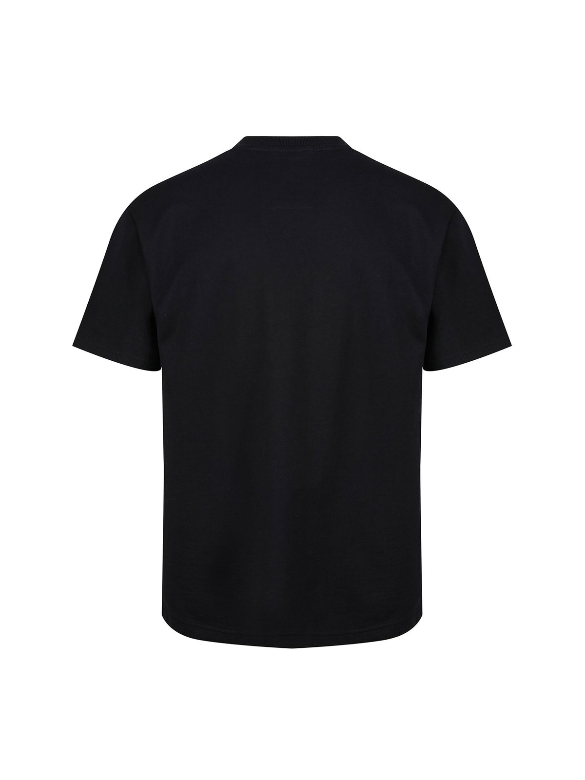 Boy's black t-shirt with crew neck and pocket, back view