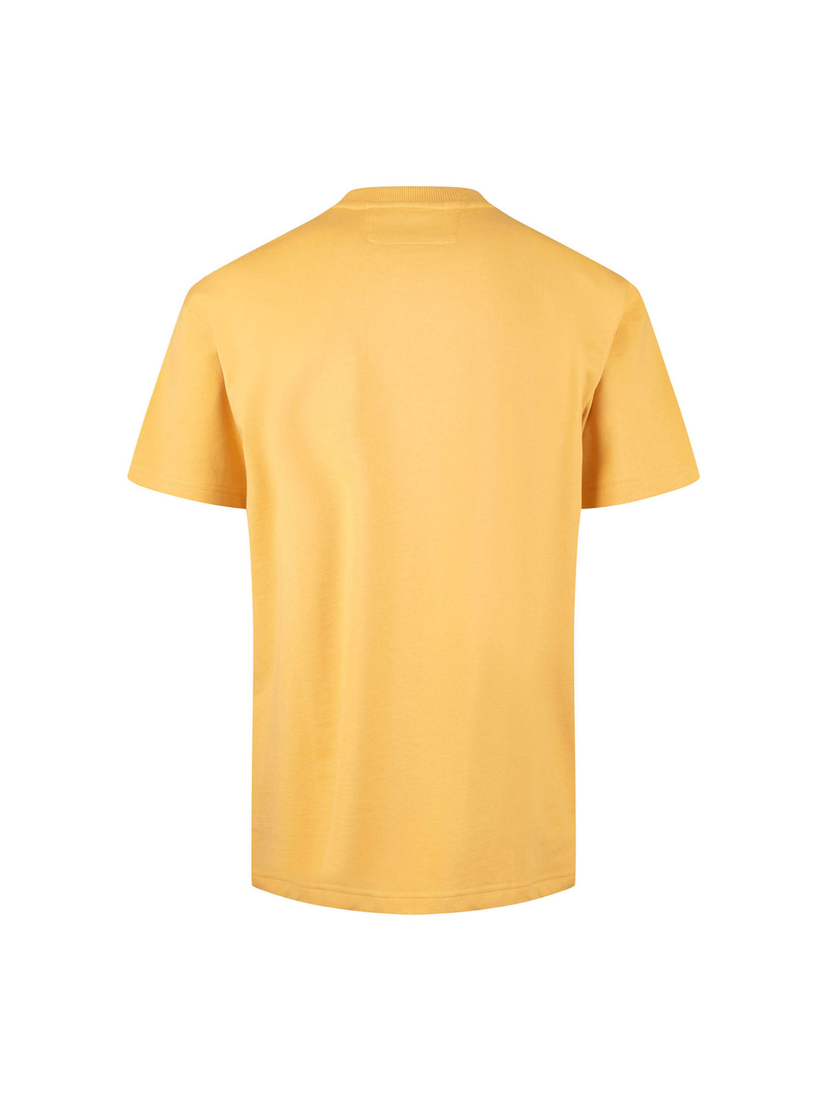 Boy's yellow t-shirt with crew neck and pocket, back view