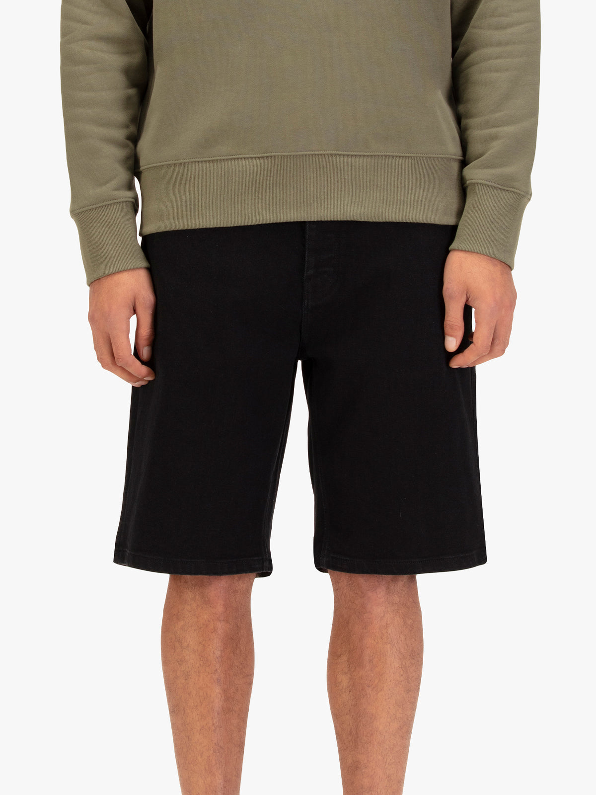 Men's black shorts with drawstring waistband.