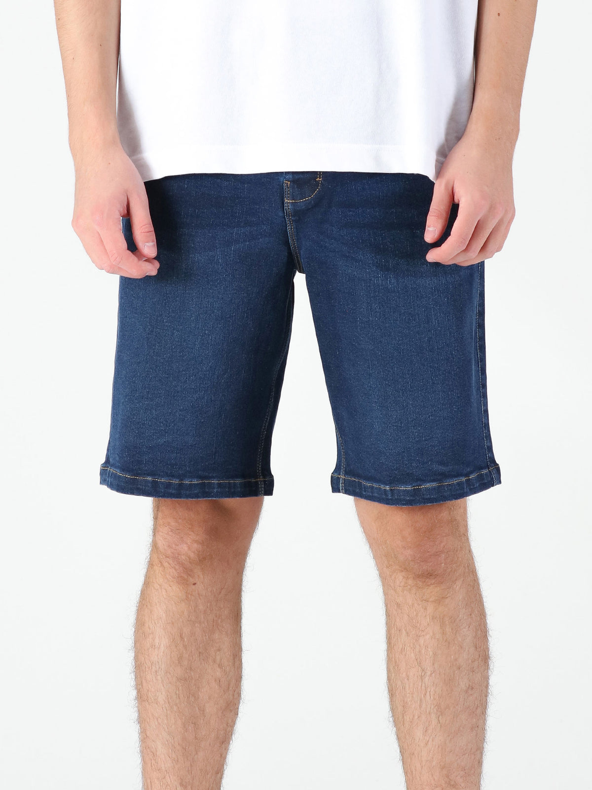 Men's blue shorts with drawstring waistband.