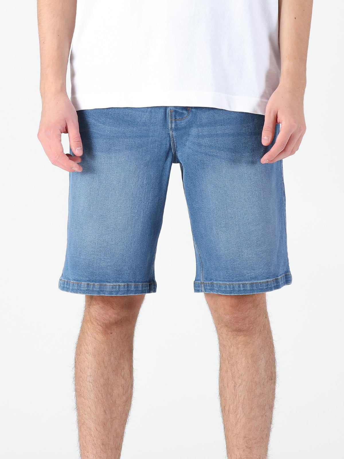 Men's blue shorts with drawstring waistband.