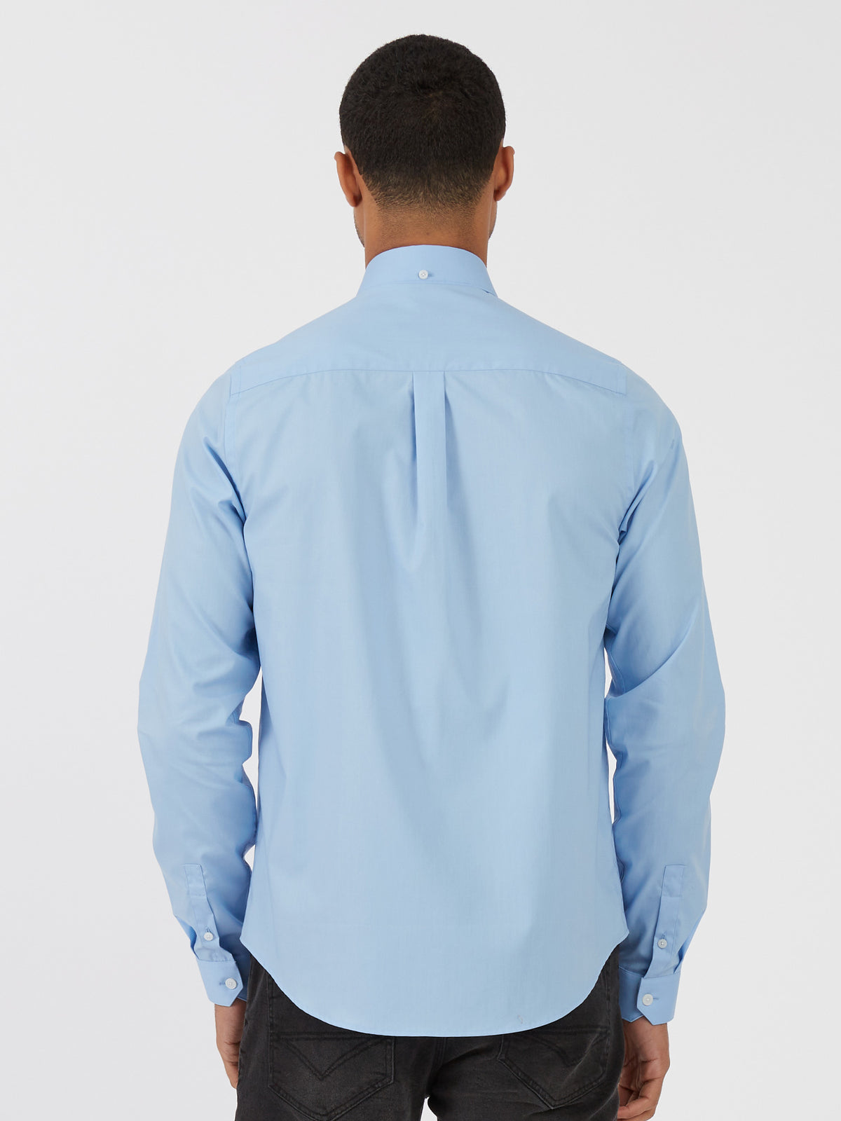 Men's blue shirt with button-up front.