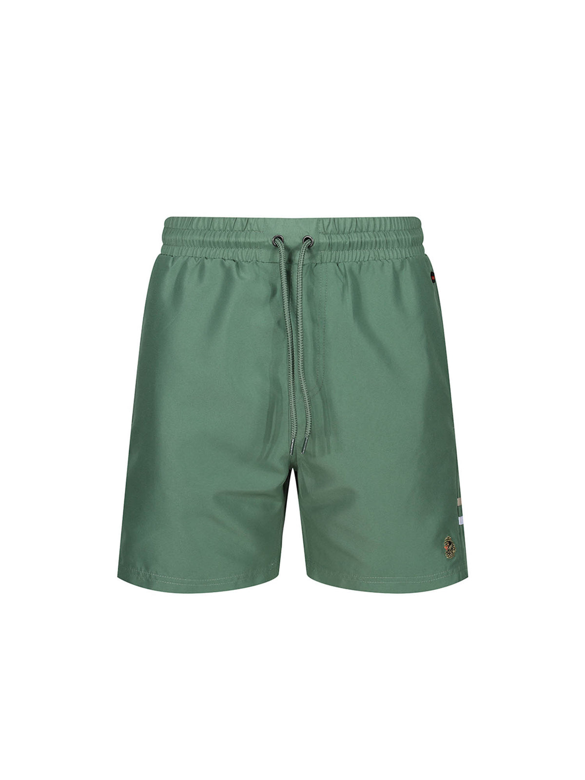 Men's green swim shorts with drawstring waistband.