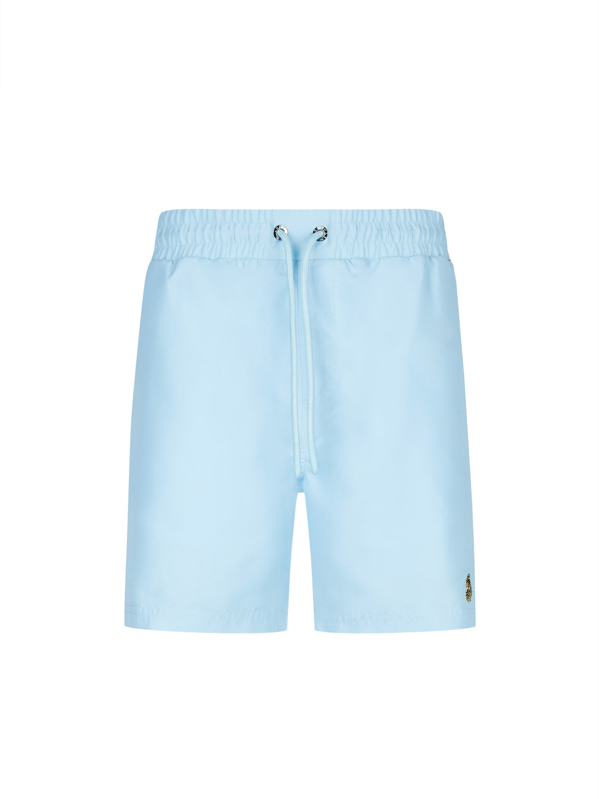 Men's blue-1 swim shorts with drawstring waistband, front view