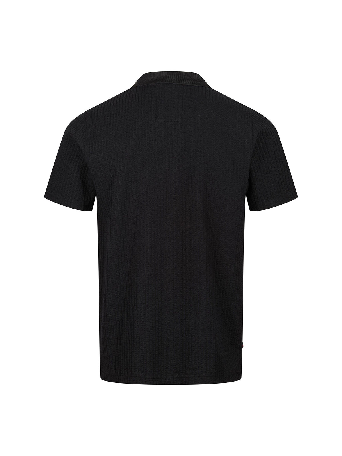 Men's black polo shirt with polo collar.