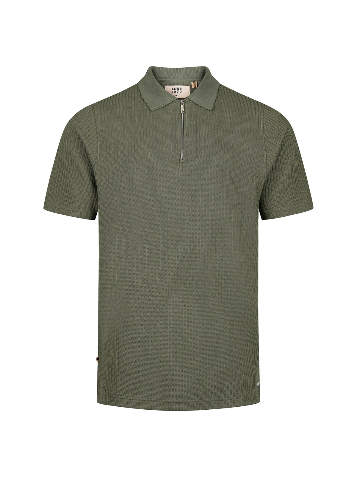 Men's green polo shirt with polo collar.