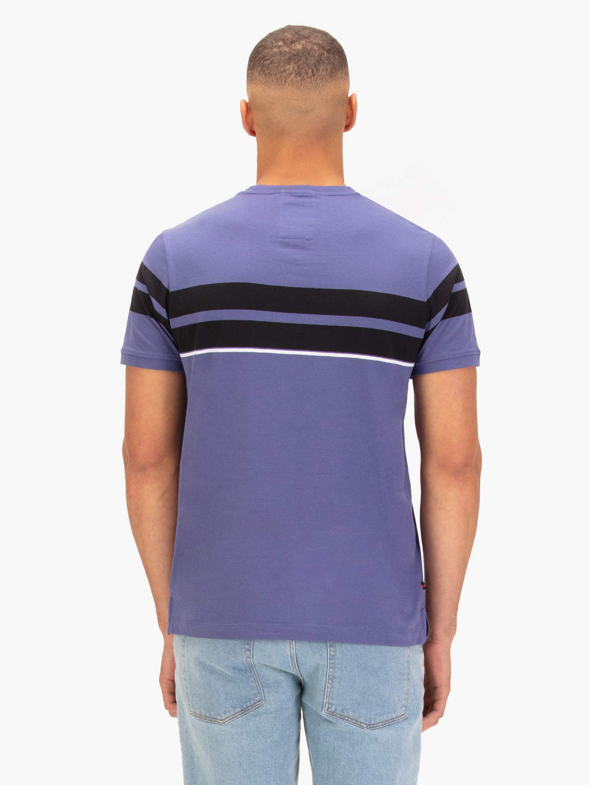 Men's purple t-shirt with crew neck and short sleeves.