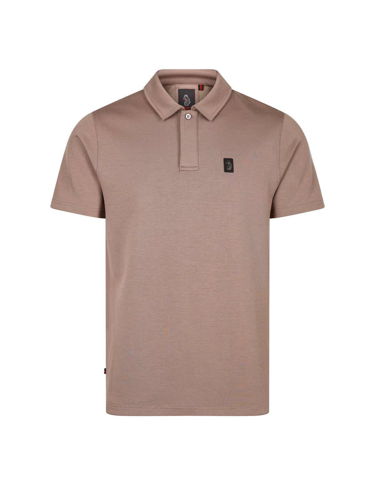 Men's brown polo shirt with polo collar, front view