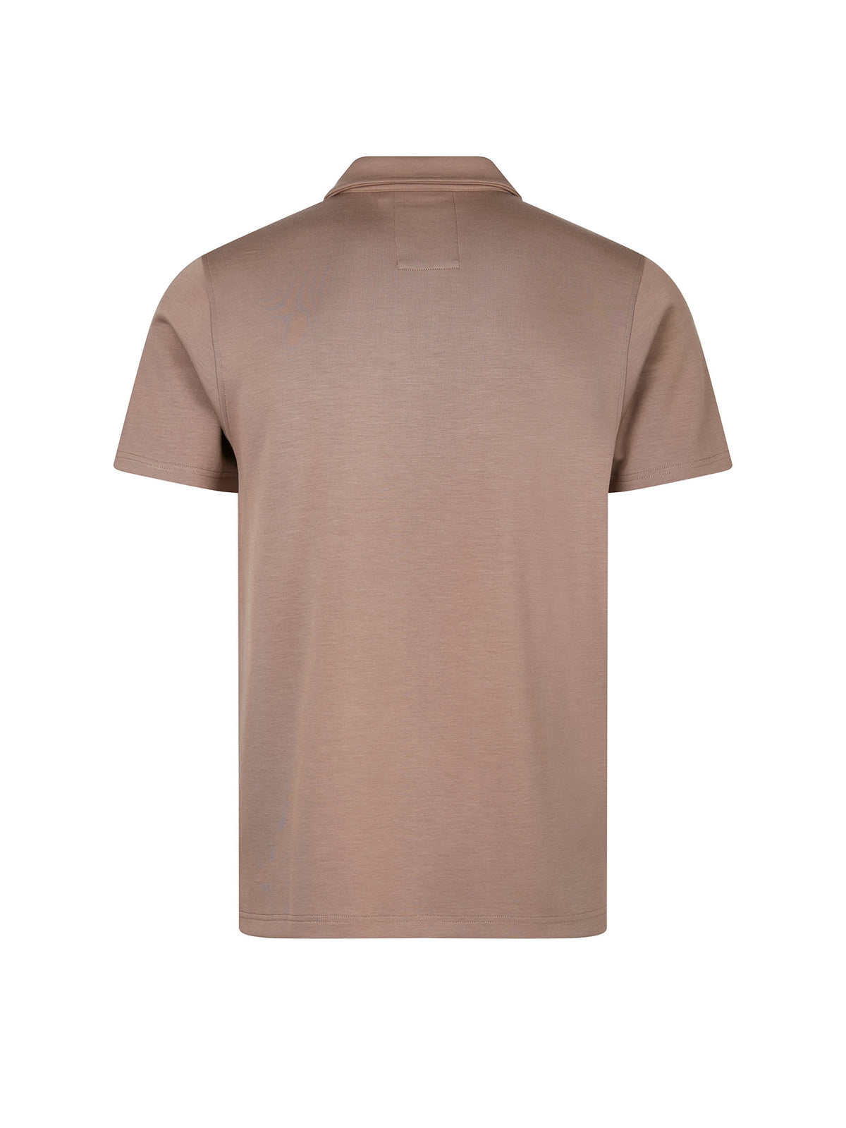 Men's brown polo shirt with polo collar, back view