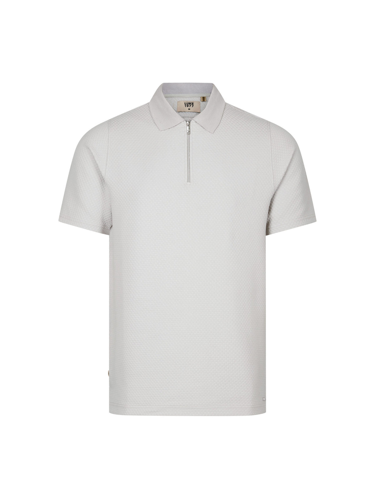 Men's grey polo shirt with polo collar, front view
