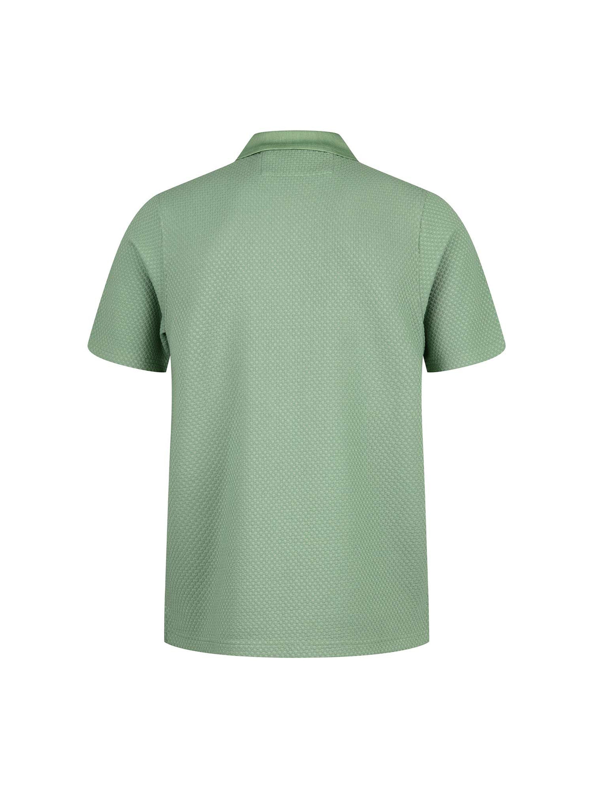 Men's green polo shirt with polo collar, side view
