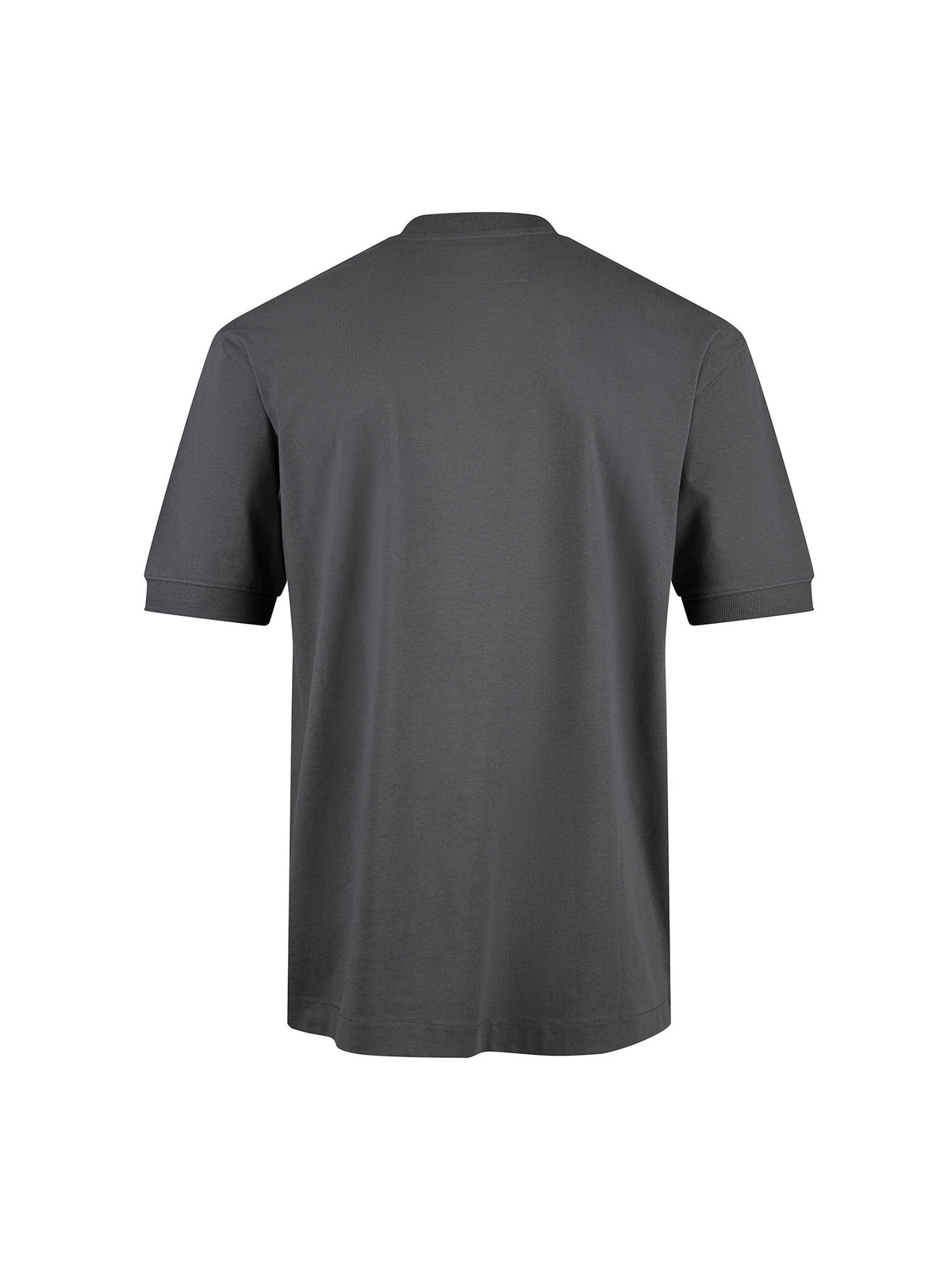 Men's relaxed-fit grey t-shirt with crew neck and short sleeves, detail view