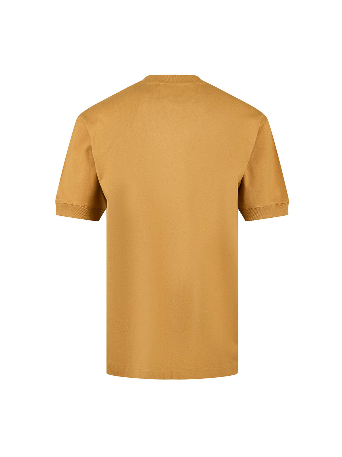 Men's orange t-shirt with crew neck and short sleeves - back view.