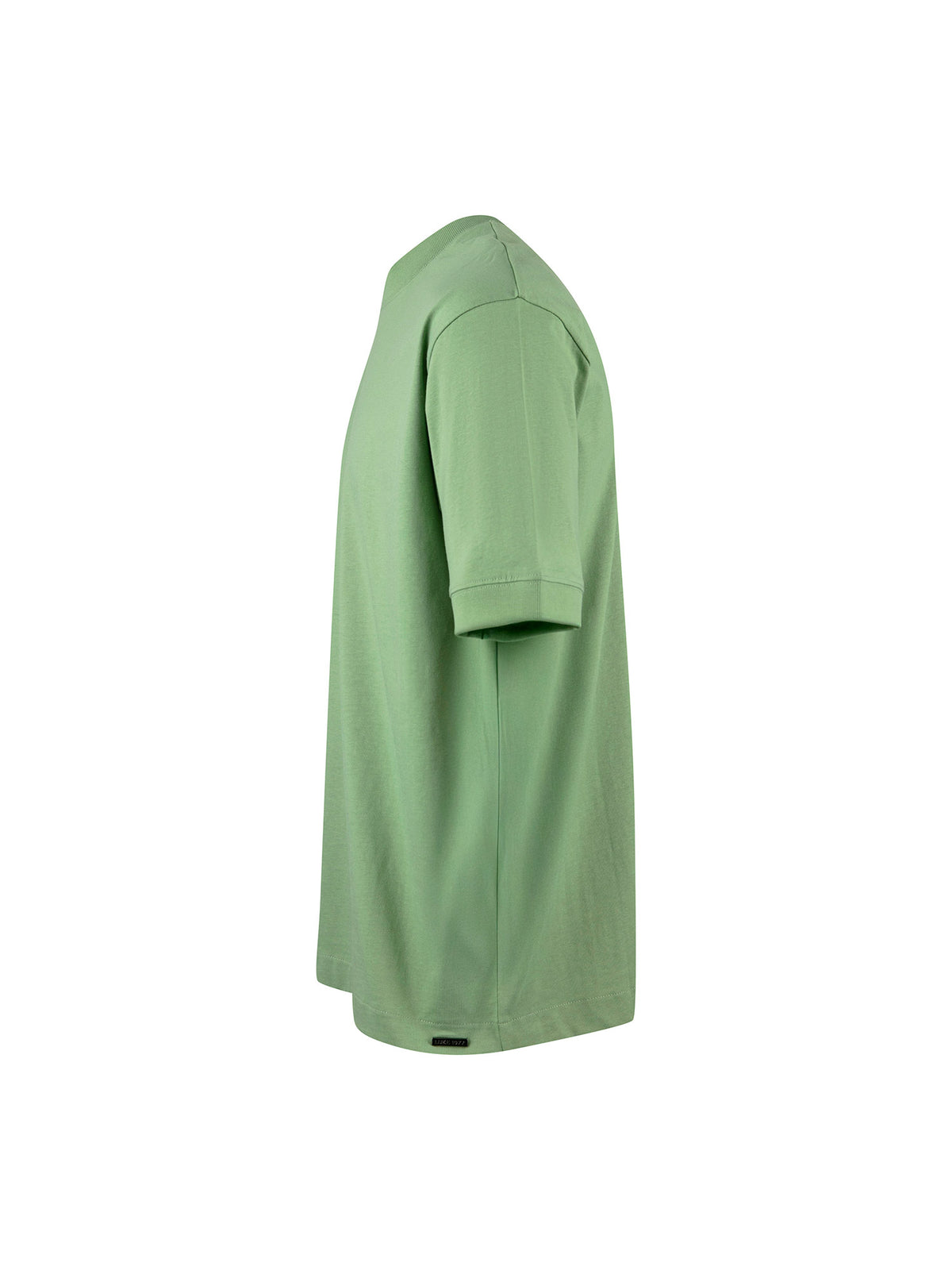 Men's relaxed-fit green t-shirt with crew neck and short sleeves, detail view 1