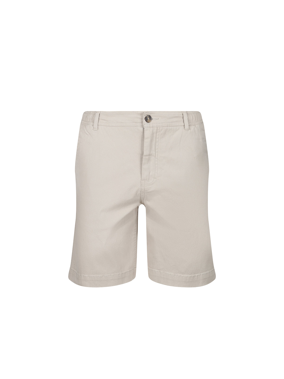 Men's beige shorts with drawstring waistband.