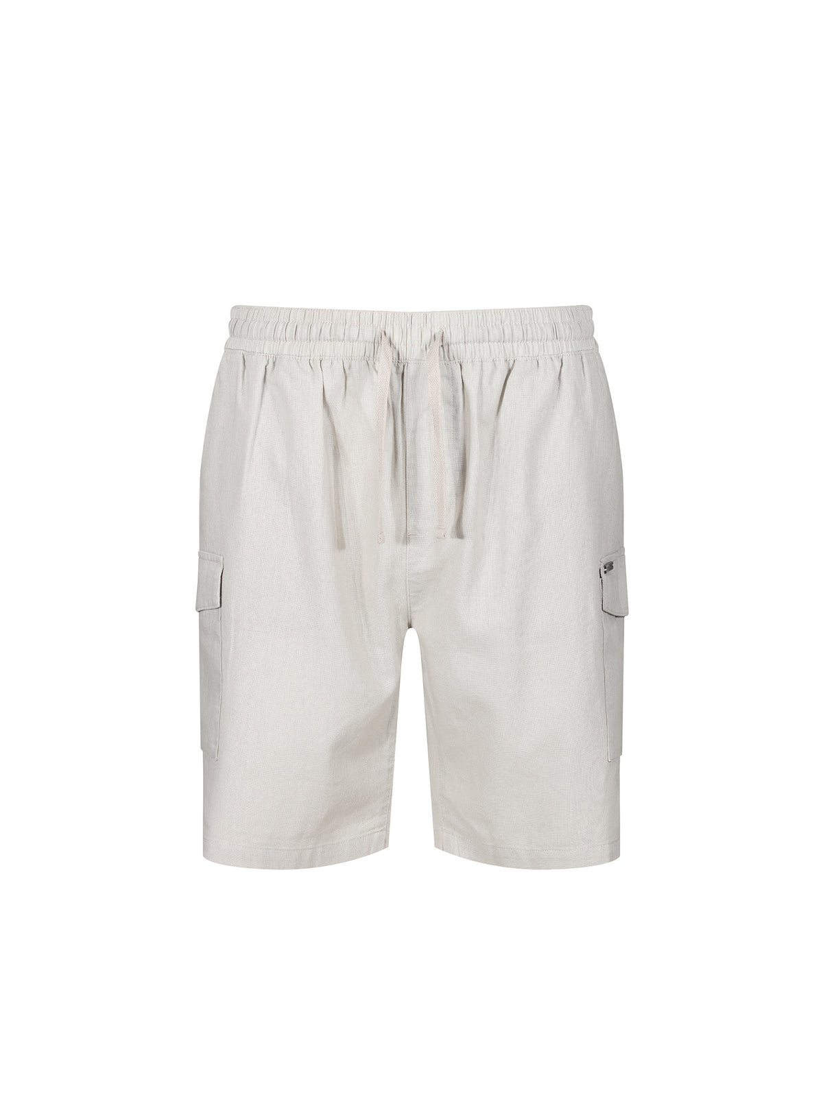 Men's beige shorts with drawstring waistband.