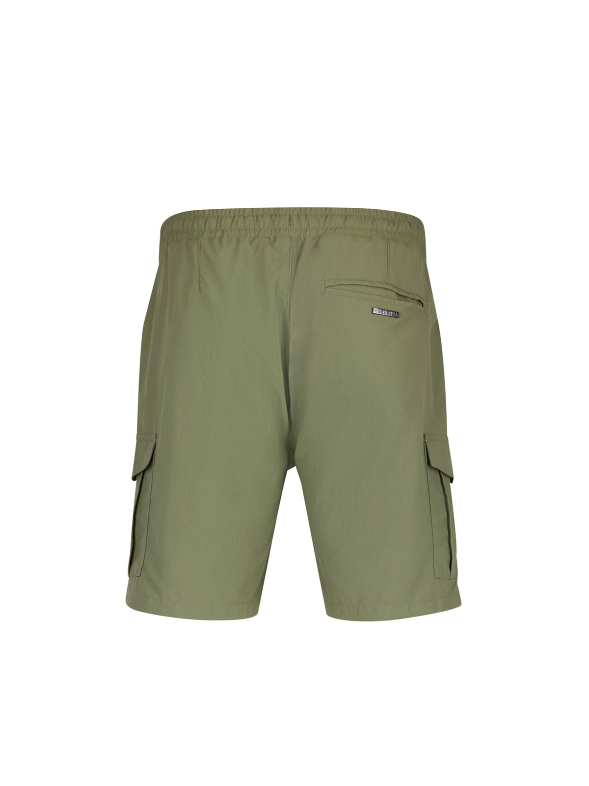 Men's green shorts with elasticated waistband, back view