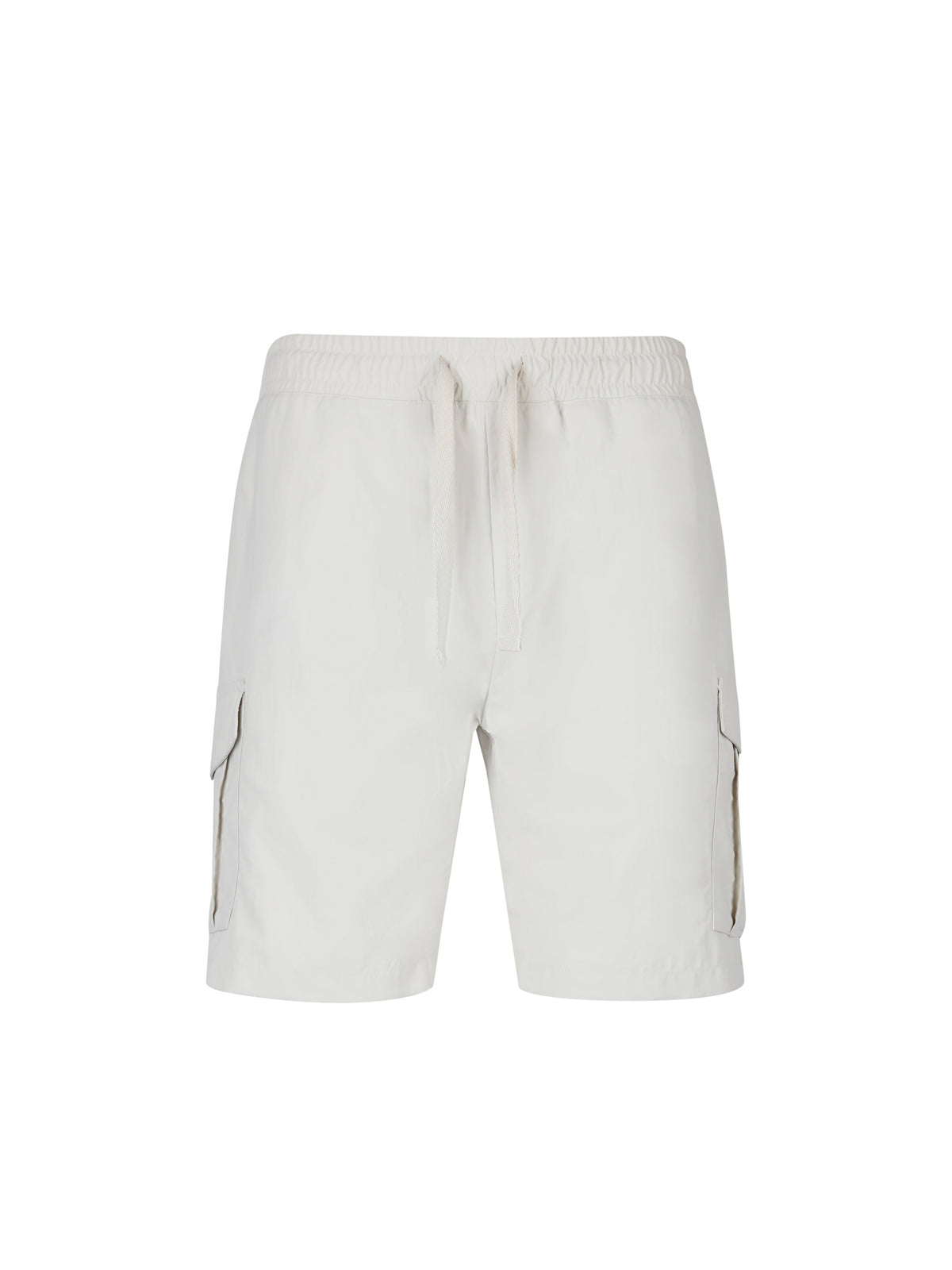 Men's grey shorts with elasticated waistband, front view