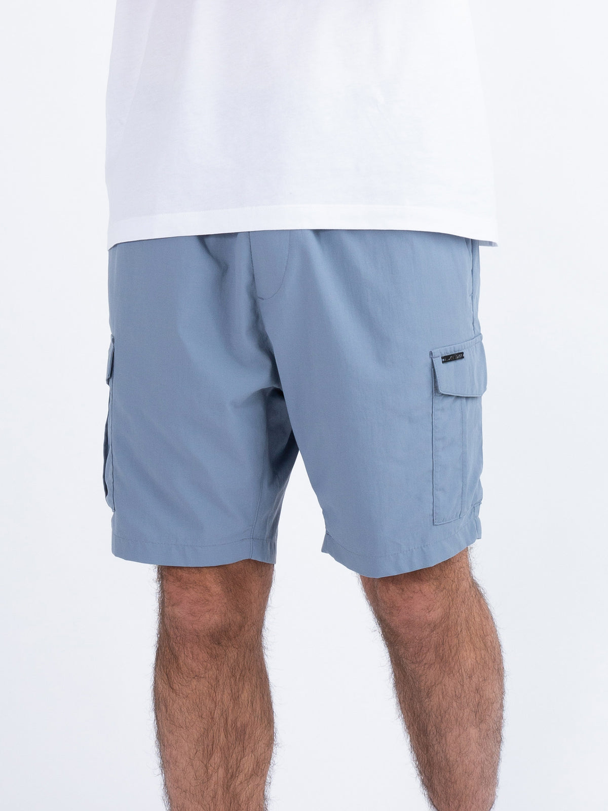 Men's blue shorts with drawstring waistband.