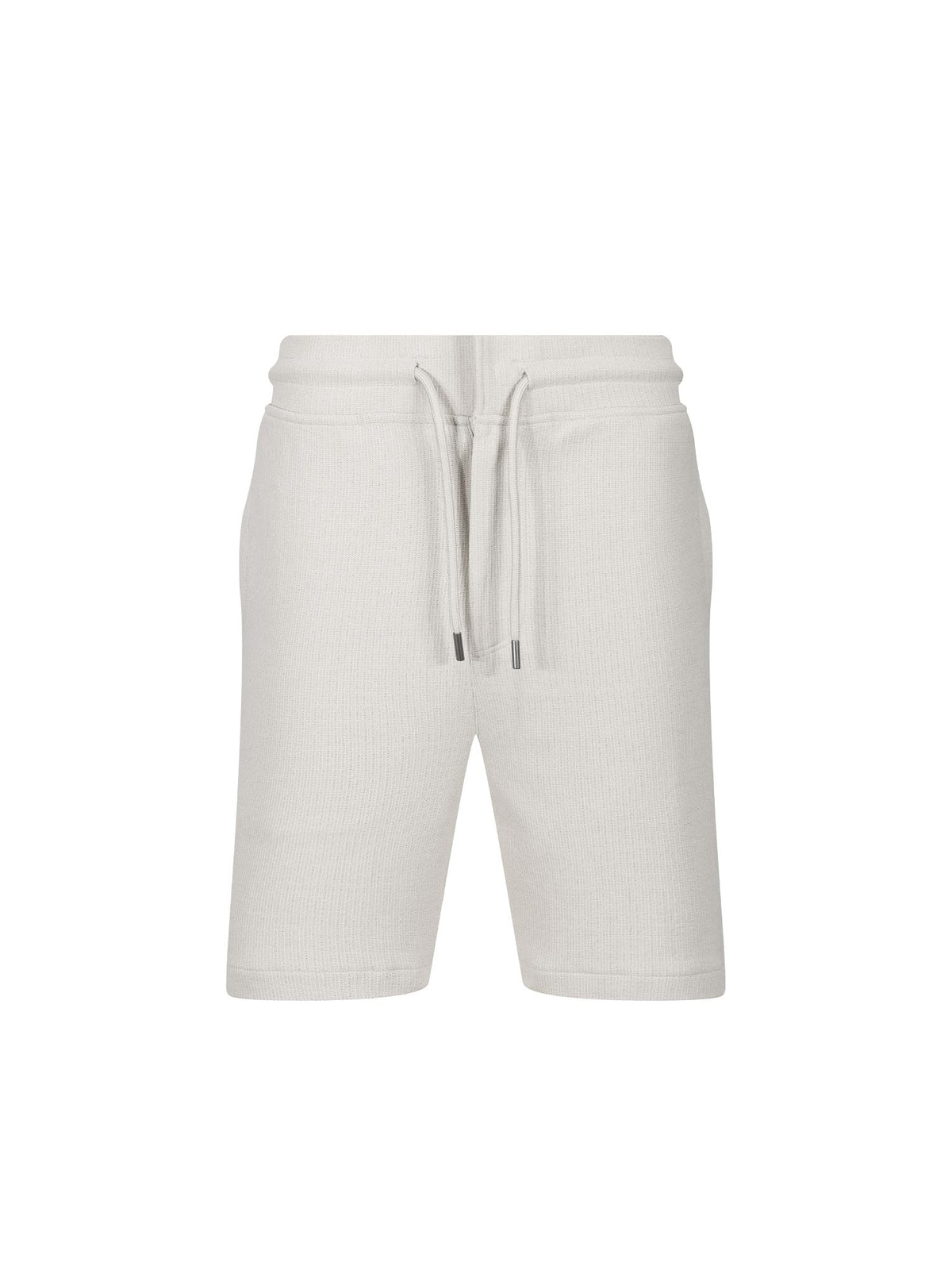 Men's grey shorts with drawstring waistband, front view
