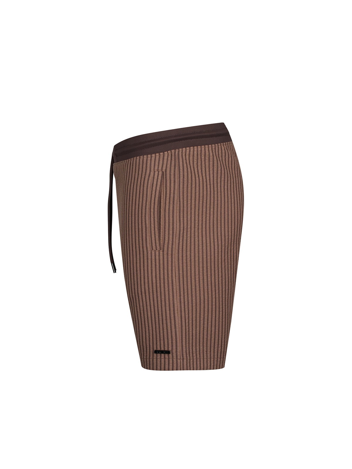Men's brown shorts with drawstring waistband.