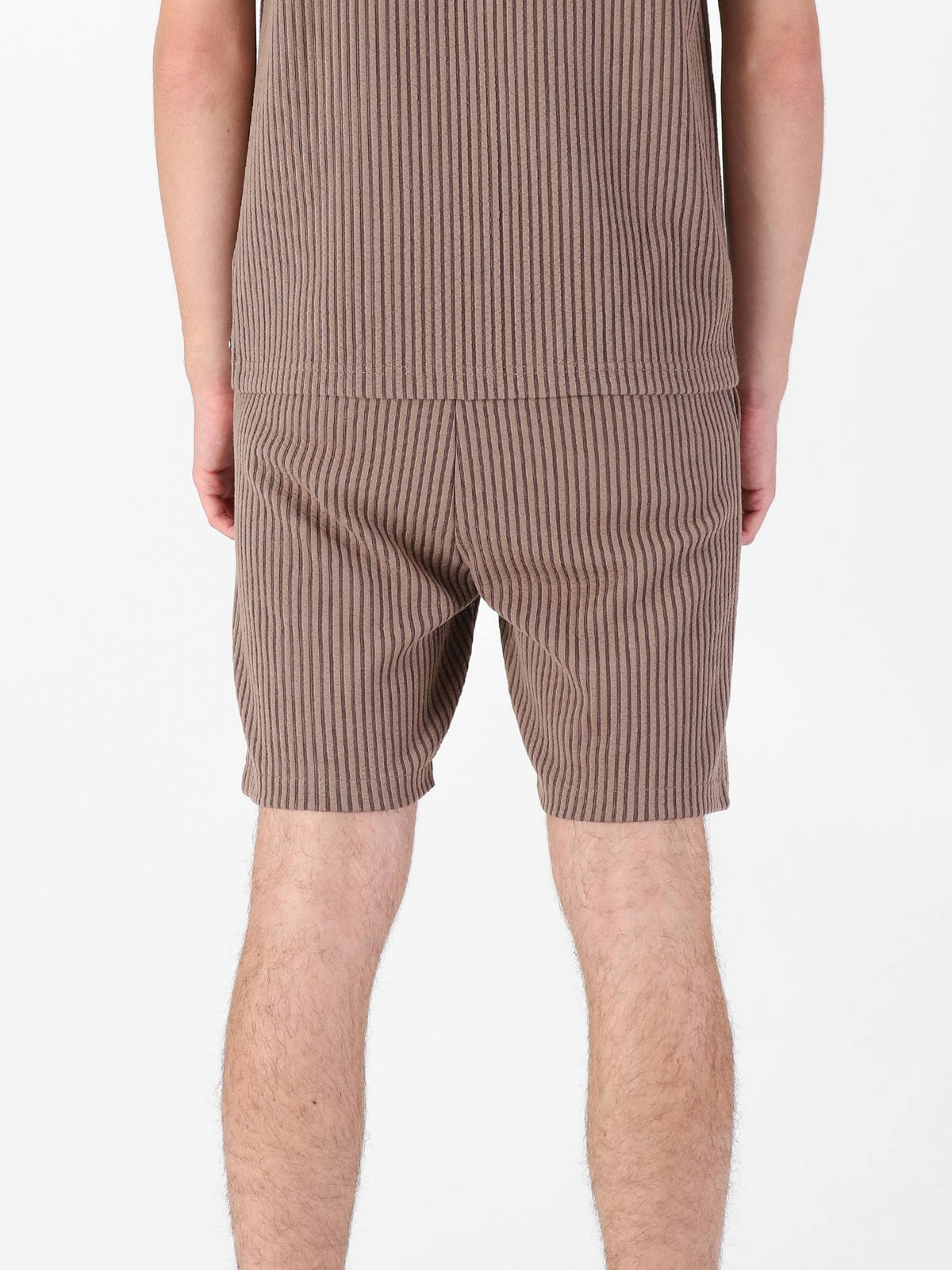 Men's brown shorts with drawstring waistband.