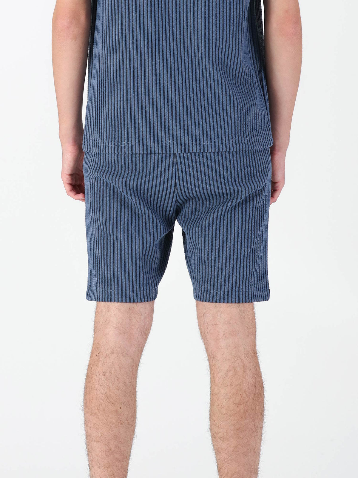 Men's blue shorts with drawstring waistband.