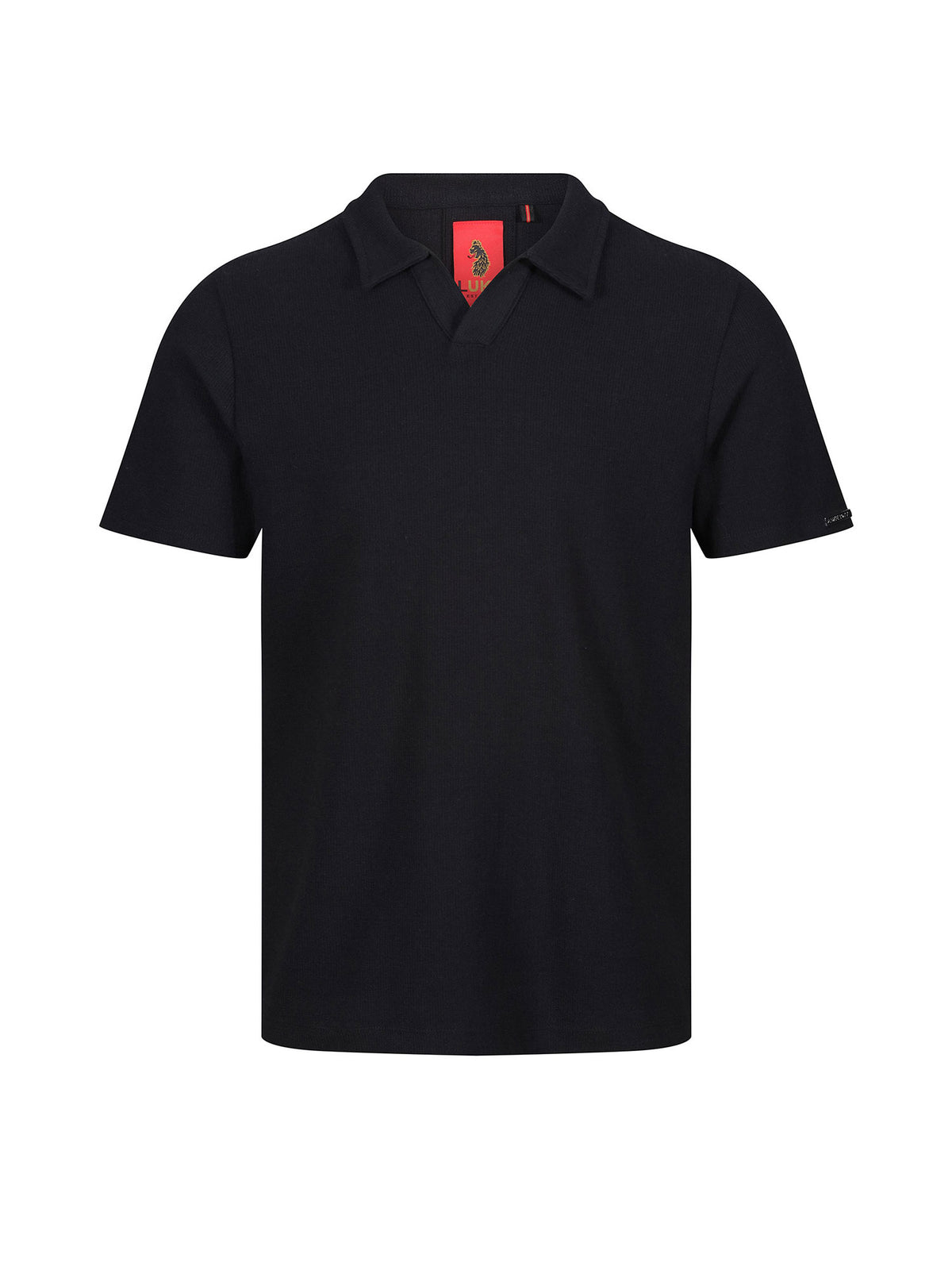 Men's black polo shirt with polo collar.