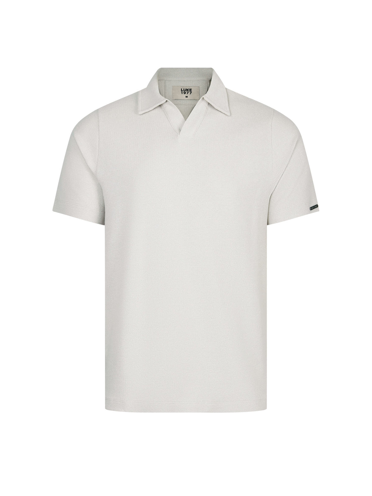 Men's grey polo shirt with polo collar, front view