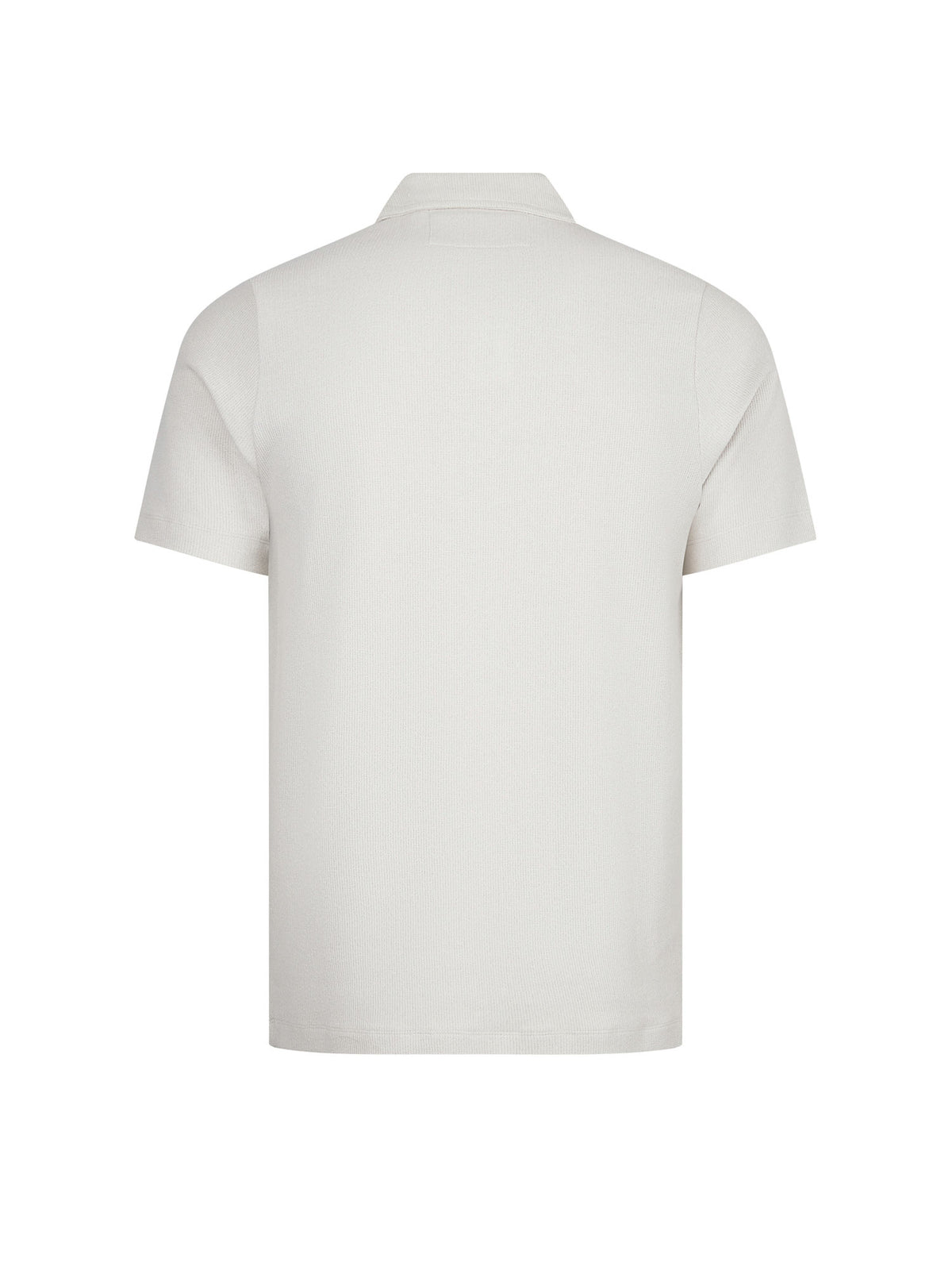 Men's grey polo shirt with polo collar, back view