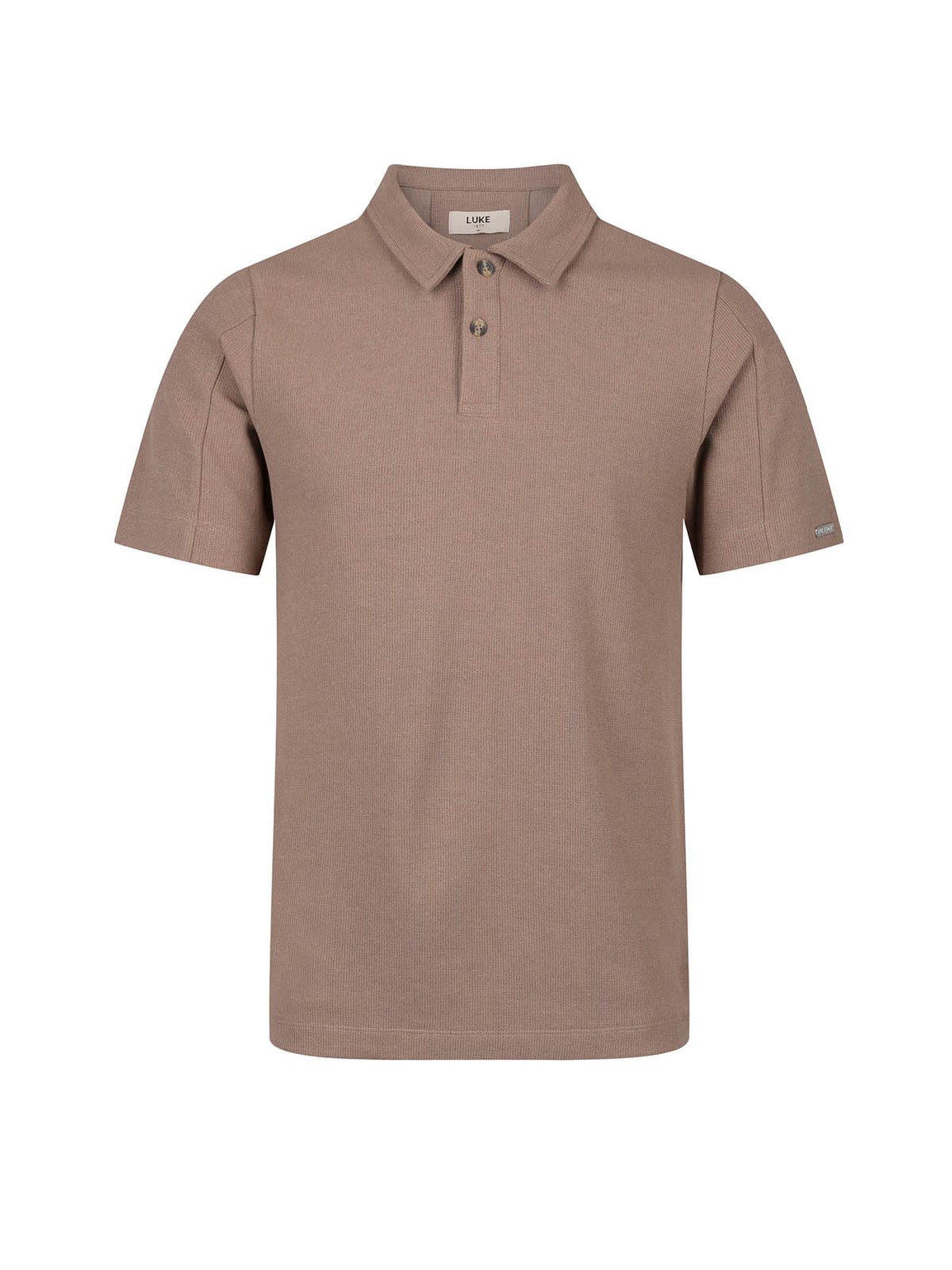 Men's brown polo shirt with polo collar.