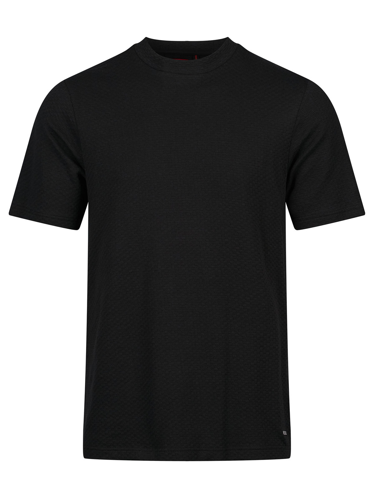 Men's black t-shirt with crew neck and short sleeves.