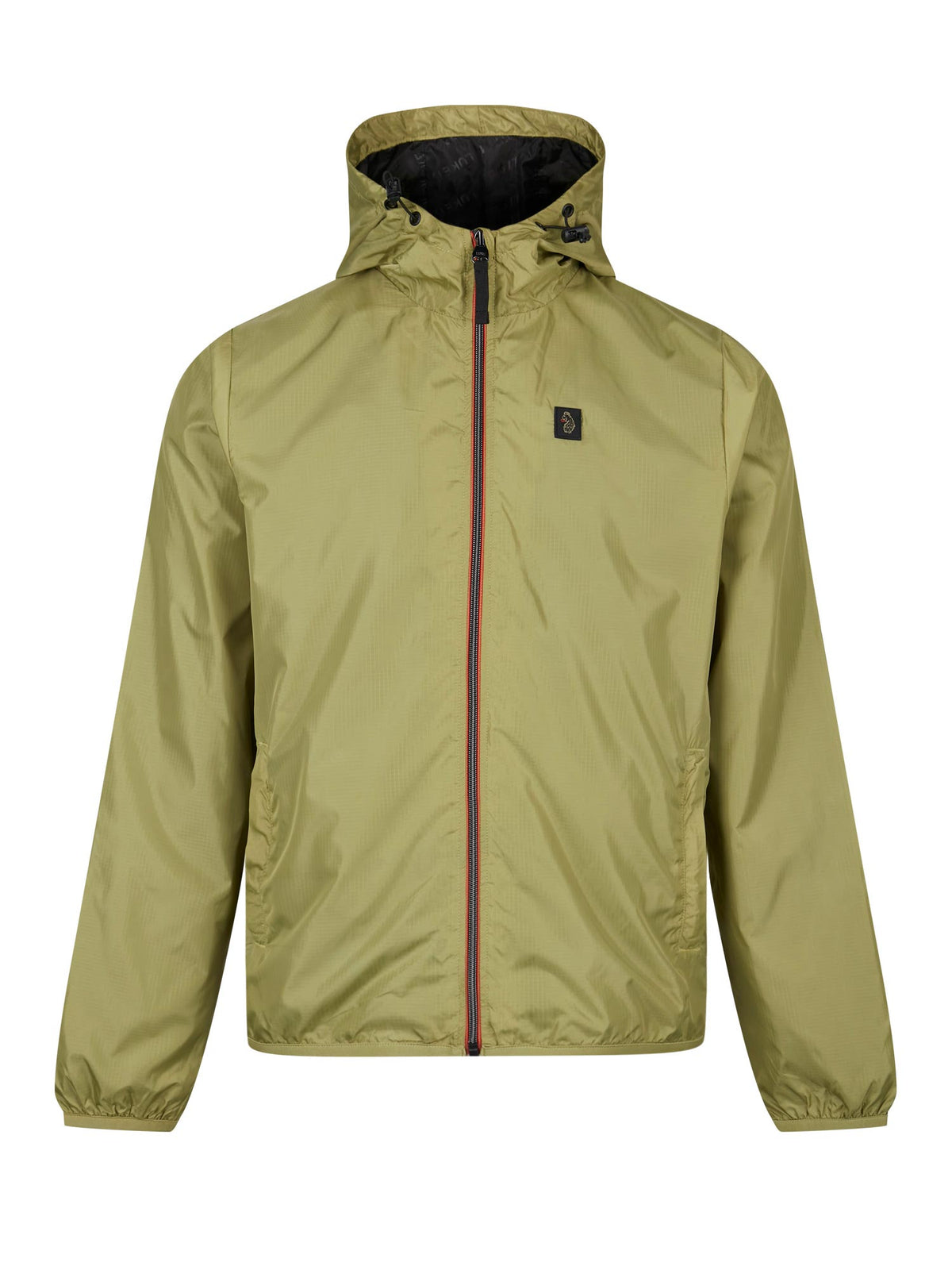 Men's green jacket with zip-up front, front view