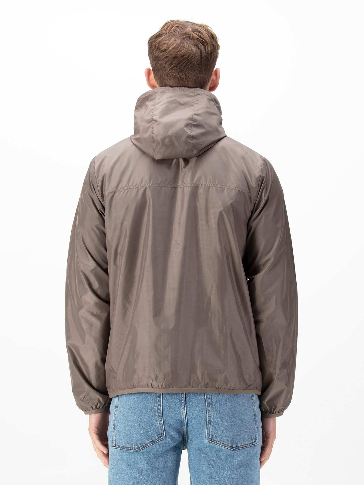 Men's brown jacket with zip-up front.